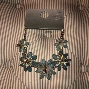Pale Blue and Gold Floral Necklace